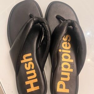 Hush Puppies Black Sandals with Gold Logo
